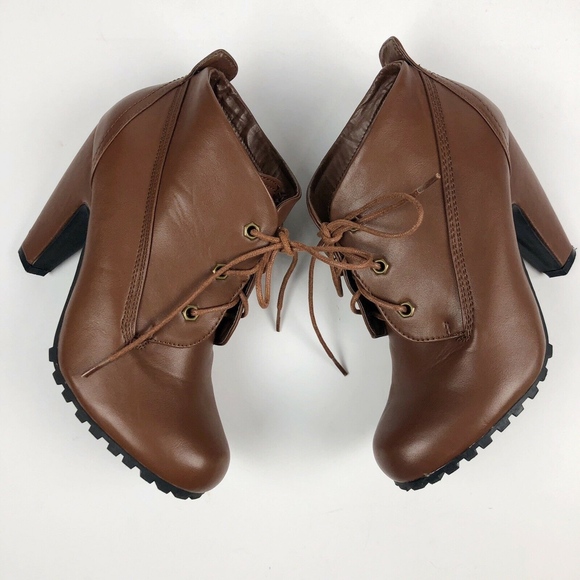 Bamboo Brown Lace Up Ankle Boots MOZZA-27L - Picture 3 of 8
